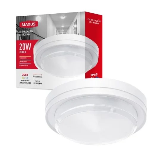 Накладний світлодіодний світильник MAXUS MBH 20W 3CCT IP65 WH Circle (1-MBH-20W-WHC)